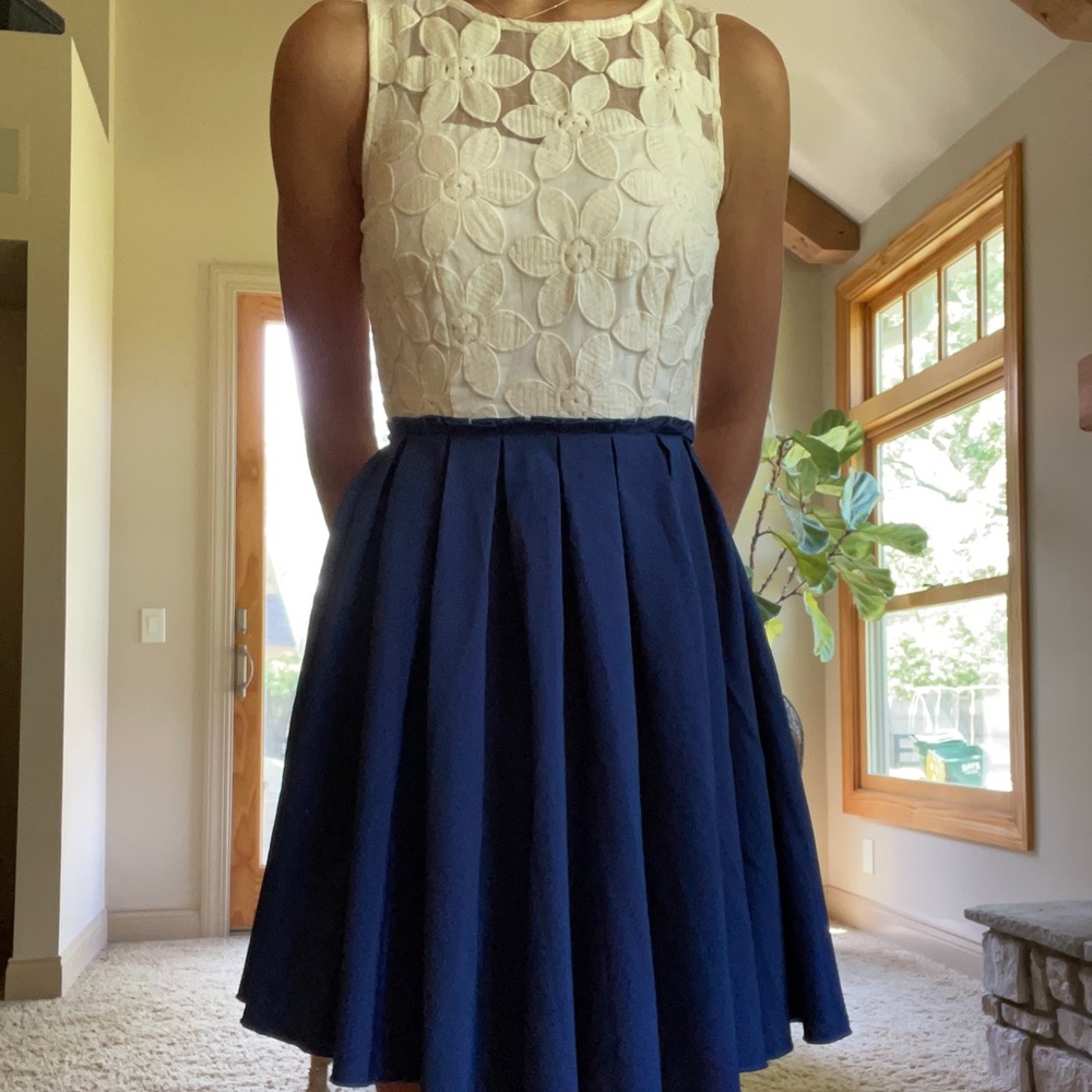 Navy blue and cream xs Altar’d State dress.
